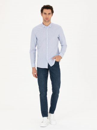 شلوار جین اسلیم فیت مردانه آبی تیره کاشارل