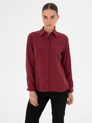 شومیز زنانه زرشکی پیرکاردین