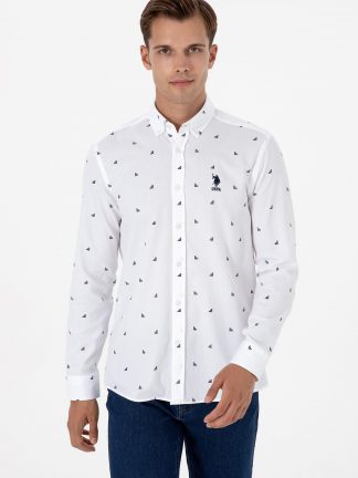 پیراهن آستین بلند مردانه سفید یو اس پولو