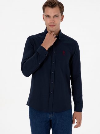 پیراهن آستین بلند مردانه سرمه ای یو اس پولو