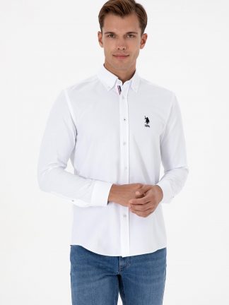 پیراهن آستین بلند مردانه سفید یو اس پولو