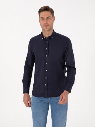 پیراهن آستین بلند مردانه سرمه ای پیرکاردین