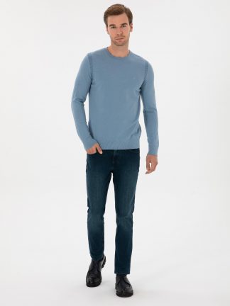 شلوار جین اسلیم فیت مردانه آبی نفتی کاشارل