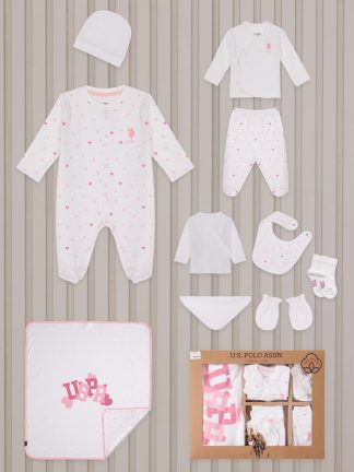 ست لباس نوزاد دختر کرم یو اس پولو
