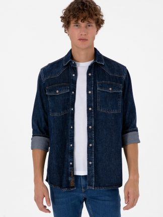 پیراهن جین مردانه آبی یو اس پولو