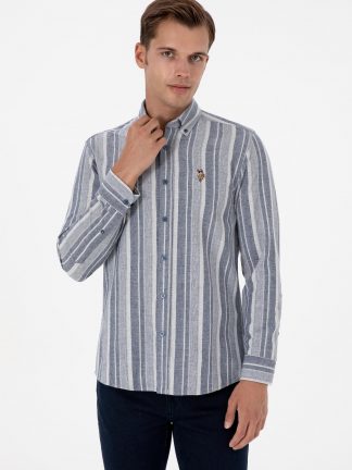 پیراهن آستین بلند مردانه سرمه ای یو اس پولو