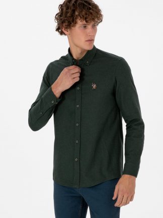 پیراهن آستین بلند مردانه سبز تیره یو اس پولو