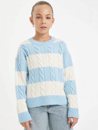 پلیور دخترانه آبی روشن دفکتو