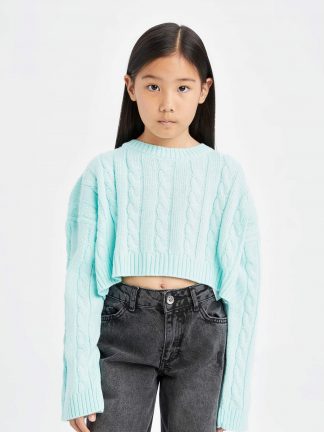 پلیور دخترانه آبی فیروزه ای دفکتو