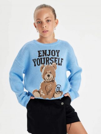 پلیور دخترانه آبی دفکتو