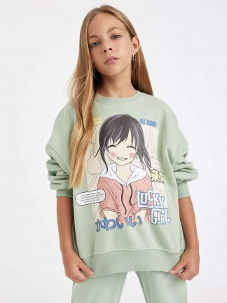 سویشرت دخترانه نعنایی دفکتو