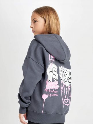 هودی دخترانه خاکستری تیره دفکتو