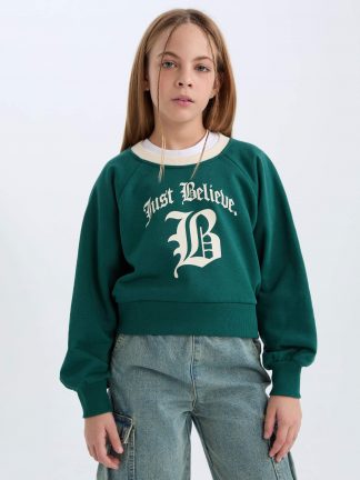 سویشرت دخترانه سبز تیره دفکتو