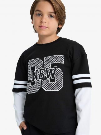 تی شرت آستین بلند پسرانه مشکی دفکتو