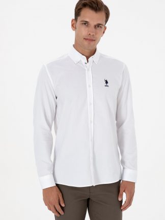 پیراهن آستین بلند مردانه سفید یو اس پولو