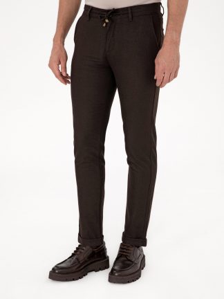 شلوار کتان مردانه قهوه ای تیره پیرکاردین