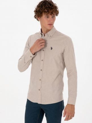 پیراهن آستین بلند مردانه بژ یو اس پولو