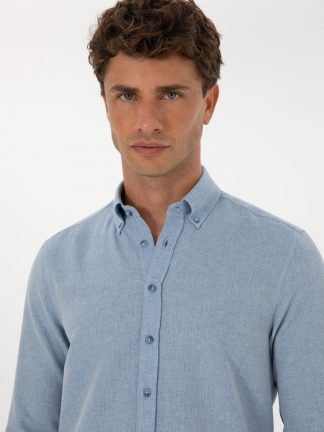 پیراهن آستین بلند مردانه آبی پیرکاردین