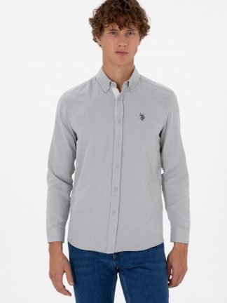 پیراهن آستین بلند مردانه خاکستری یو اس پولو