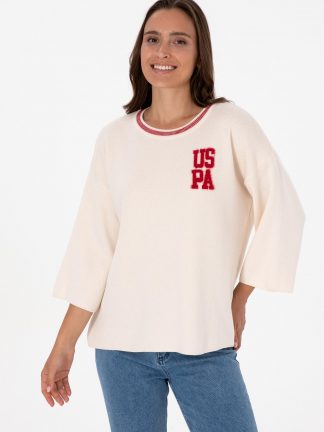 پلیور زنانه کرم ملانژ یو اس پولو