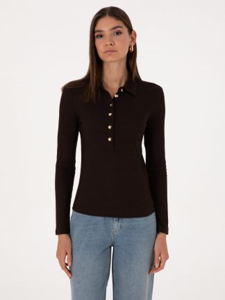 بلوز زنانه قهوه ای پیرکاردین