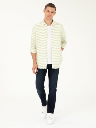 شلوار جین اسلیم فیت مردانه آبی لاجوردی روشن کاشارل