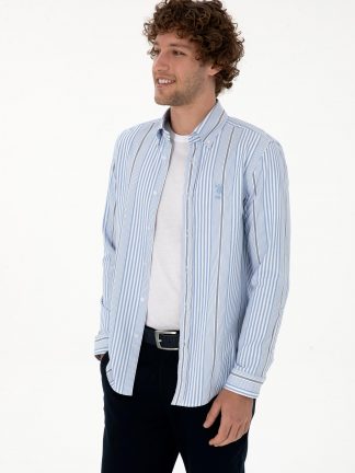 پیراهن آستین بلند مردانه آبی روشن یو اس پولو