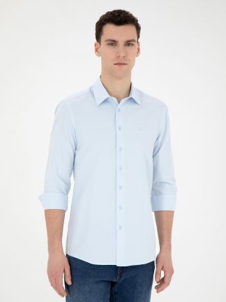 پیراهن آستین بلند مردانه آبی روشن پیرکاردین