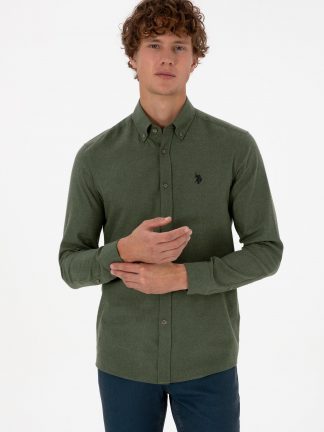 پیراهن آستین بلند مردانه خاکی روشن یو اس پولو