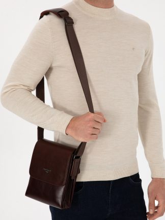 کیف مردانه قهوه ای تیره کاشارل