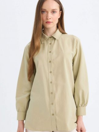 شومیز زنانه خاکی روشن دفکتو