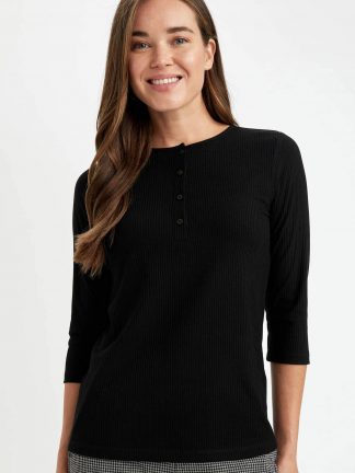 تی‌شرت آستین بلند زنانه مشکی دفکتو