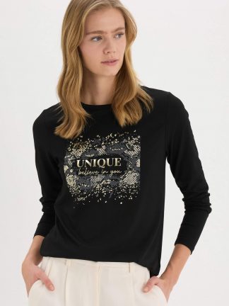 تی‌شرت آستین بلند زنانه مشکی دفکتو