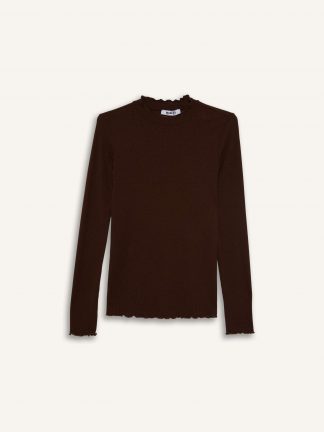 تی‌شرت آستین بلند زنانه قهوه ای تیره دفکتو