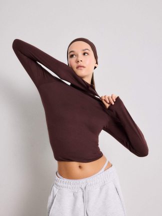 تی‌شرت آستین بلند زنانه قهوه ای دفکتو