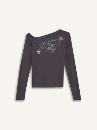 تی‌شرت آستین بلند زنانه خاکستری تیره دفکتو