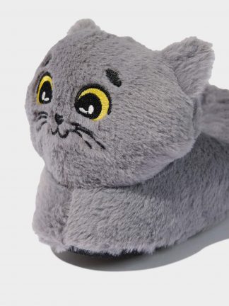 دمپایی روفرشی دخترانه خاکستری مدل گربه دفکتو