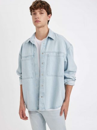 پیراهن جین مردانه آبی روشن دفکتو تصویر ۱