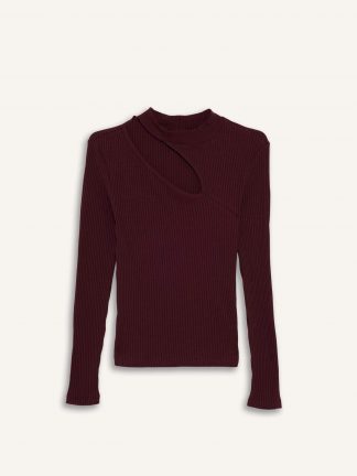 تیشرت زنانه زرشکی دفکتو تصویر ۱