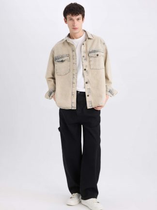 پیراهن جین مردانه قهوه ای روشن دفکتو تصویر ۱