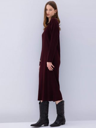 پیراهن بافت زنانه زرشکی دفکتو تصویر ۱