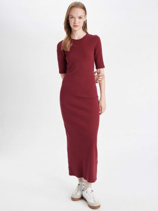 پیراهن بافت زنانه زرشکی دفکتو تصویر ۱