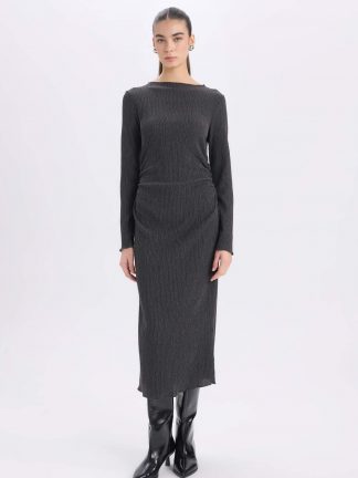 پیراهن میدی زنانه خاکستری تیره دفکتو تصویر ۱