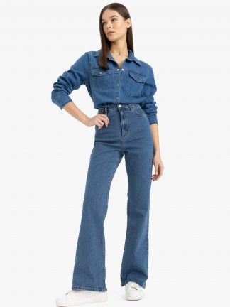 شومیز جین زنانه نعنایی (فرعی) (مادر:آبی) دفکتو تصویر ۱