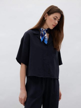 شومیز زنانه سرمه ای دفکتو تصویر ۱