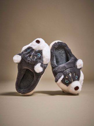 دمپایی روفرشی مردانه خاکستری مدل گرگ عروسکی دفکتو