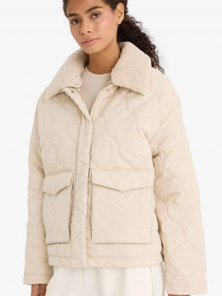 کاپشن زنانه بژ دفکتو تصویر ۱