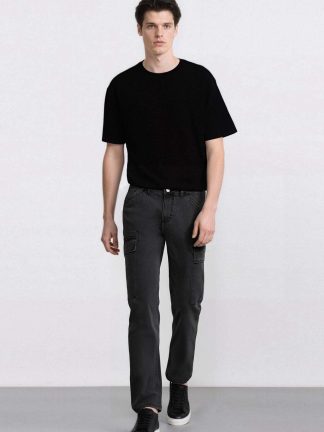 شلوار جین راسته مردانه خاکستری تیره دفکتو