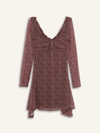 پیراهن زنانه زرشکی دفکتو تصویر ۱