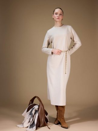 پیراهن بافت زنانه بژ دفکتو تصویر ۱